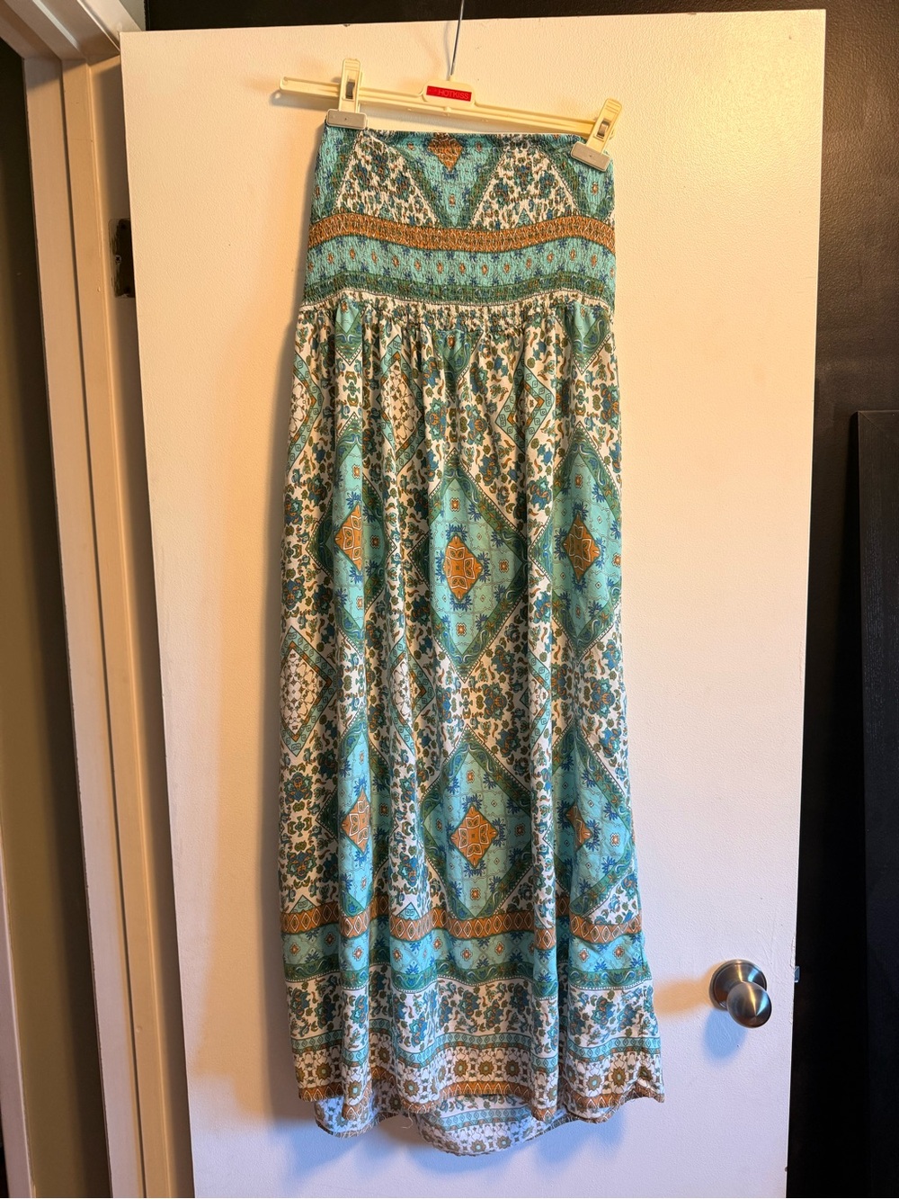 SHEIN Turquoise and Gold Strapless Maxi Dress